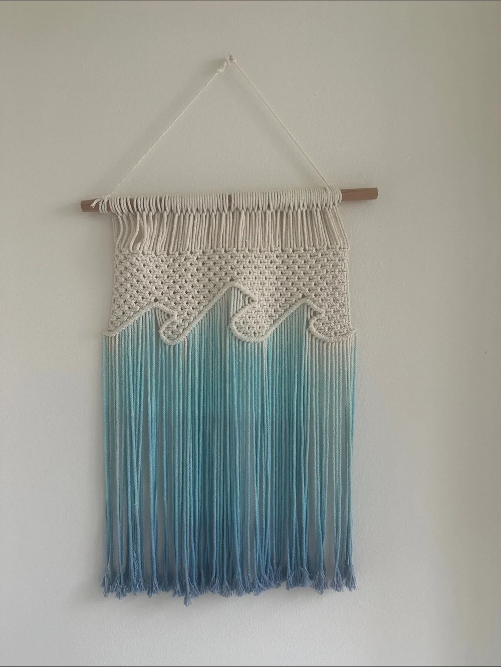 Handmade Cream and Blue Ombre Macramé Wall Tapestry